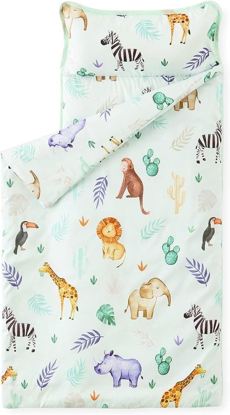 Peuter Slaapmat - Kinder dutjeszak - Logeren en kinderopvang - Dierenprint ontwerp - 127 x 50.8 cm - Lichtgroen van Merkloos