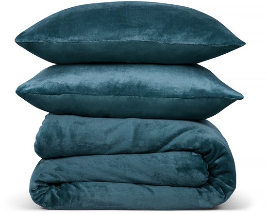 PHLOX Dekbedovertrek Flanel Fleece - Tweepersoons 200x220 cm + 2 Kussenslopen - Zacht & Huidvriendelijk - Petrol van PHLOX
