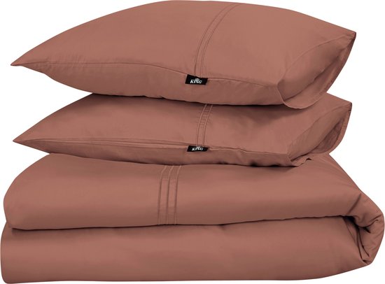 PHLOX Dekbedovertrek King - 100% Katoen Satijnen (300 TC) - Eenpersoons 140x200/220 cm + 1 Kussensloop - Zacht & Huidvriendelijk - Brique Roze van Merkloos
