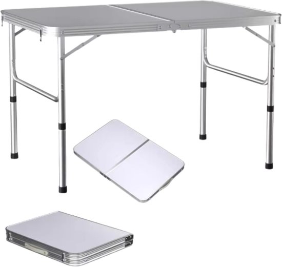 Picknick Klaptafel Vareo - 90cm - Aluminium Opvouwbaar en Draagbaar - In Hoogte Verstelbaar Lichtgewicht voor Camping en Barbecue, 90x60x37/67cm