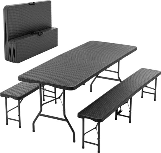 Picknick tafelset - Picknicktafel - met 2 banken - 3-delige campingmeubel - HDPE tafelblad - 6 personen - Veelzijdig gebruik voor binnen en buiten