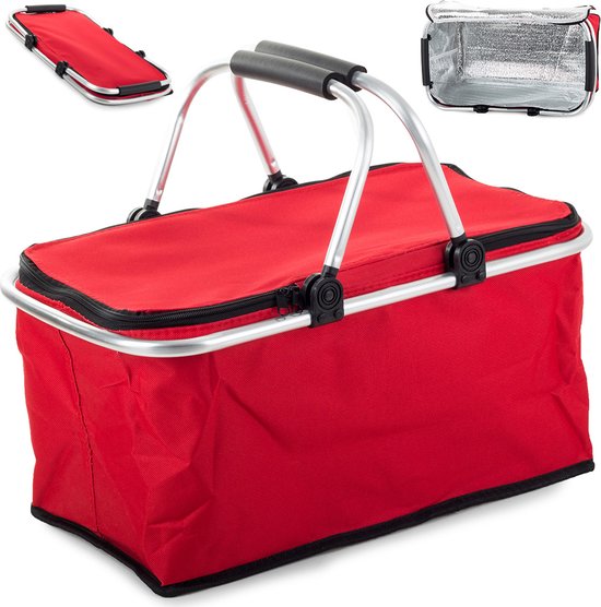 Picknickmand Koeltas - Kamperen Koelbox - Servies, Bestek en Eten Mandje - Opvouwbaar Picknick Tas - Maaltijd Tas - Thermische Geïsoleerde Picknickmand - Picnic Basket - Geïsoleerde Koeltas - Camping koeltas - Rood van Merkloos