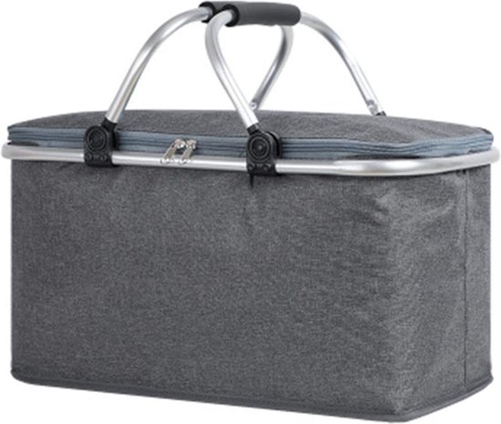 Picknickmand, thermomand, boodschappenmand, koeltas, koelbox, isolatietas, thermotas, boodschappentas, picknicktas voor levensmiddelen, grijs, 42 x 23 x 23 cm van Genie.