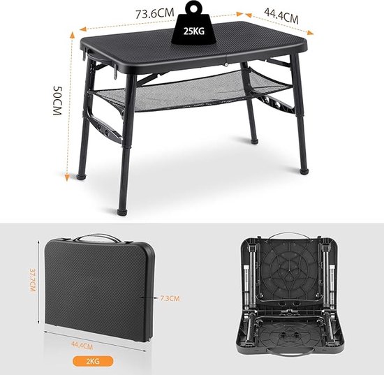Picknicktafel Campingtafel inklapbaar in aluminium,Wandeltafel Balkontafel ‎44.4 x 73.6 x 50 cm van $