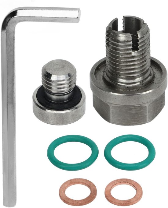Piggyback Olieaftapplug, M12.1-1.5x15mm M14.1-1.5x15mm M12.1-1.25x15mm Roestvrijstalen Zelftappende Oliepanschroefdraadreparatieset met Inbussleutel O-ringpakking (M14.1-1.5x15mm)