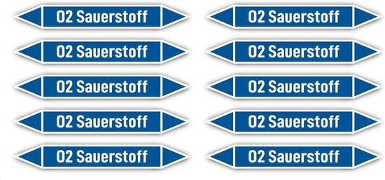 Pijpleiding Markering - Etiketten Zuurstof - Veiligheid Industrie - Volgens DIN 2403 - 100 x 15 mm