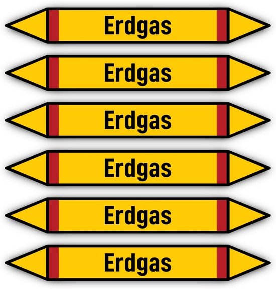 Pijpleidingmarkering Stickers Groep 4 Brandbare Gassen 200x30mm (6 stuks DIN 2403)