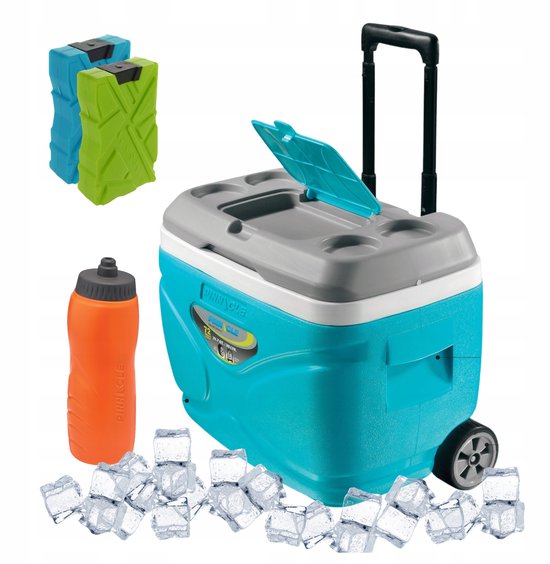 Pinnacle Koeltas 30L Blauw met Wielen, 2 Coolpacks & 1L Bidon van Pinnacle.