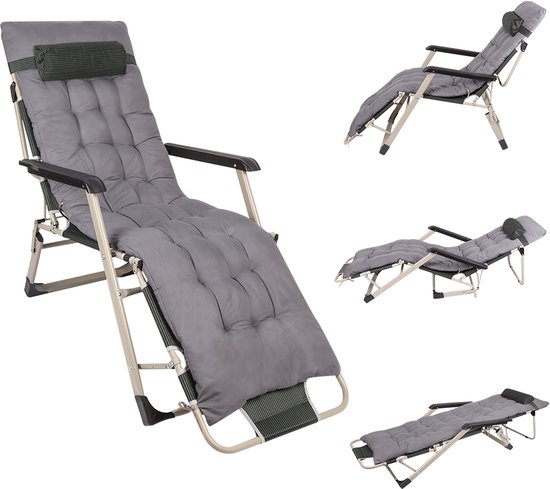 PIPIPOXER Opvouwbare Ligstoelen -Traploos Verstelbaar - Tuinstoelen - Verstelbare Rugleuning - Ligbedden - Tuinligstoel - Strandstoel - Grijs