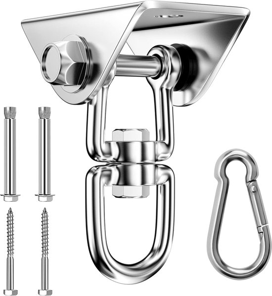 Plafondhaak, zware belasting, roestvrij staal, capaciteit 450 kg, 360 graden draaibaar, ophanging schommelhaak met schroef voor houten balken en betonnen plafond, haken voor hangstoel, van Merkloos