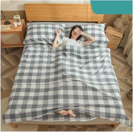 Plaid Slaapzak Voering - Reis Laken - Comfortabel Reizen - Ademend Katoen - 200x210cm - Grijs
