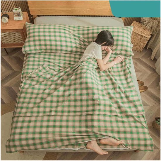 Plaid Slaapzak Voering - Reis Laken - Kamperen en Reizen - Lichtgewicht Compact - 80x210cm - Groen