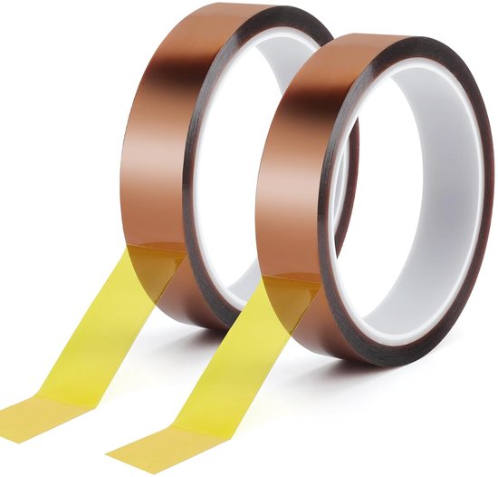 plakband, 20 mm x 33 m, hittebestendige isolatietape voor elektronica, 2 rollen