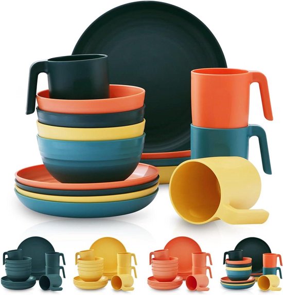 Plastic Cutlery Set of 16 Pieces Shatterproof And Reusable Lightweight Plates Mugs Scales Easy To Carry And Clean Microwave Safe BPA Free 4 Piece Set