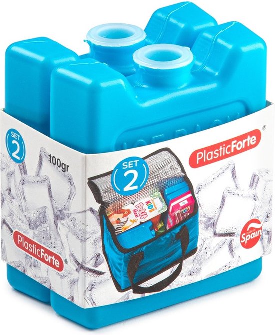 Plasticforte kleine koelelementen - 2x stuks - 100 grams - 7 x 8 cm - blauw - plastic