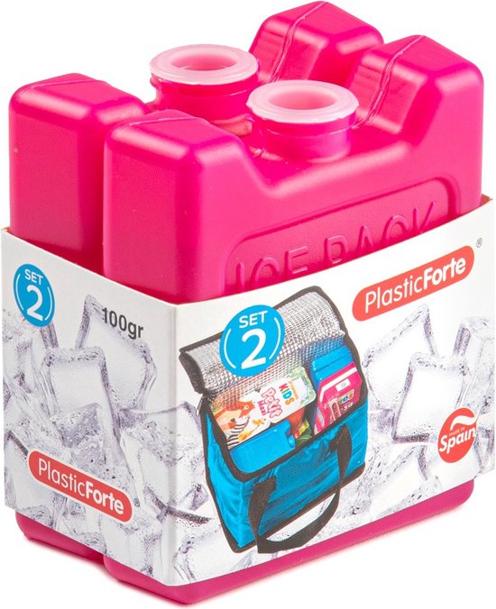 Plasticforte kleine koelelementen - 2x stuks - 100 grams - 7 x 8 cm - roze - plastic van Merkloos