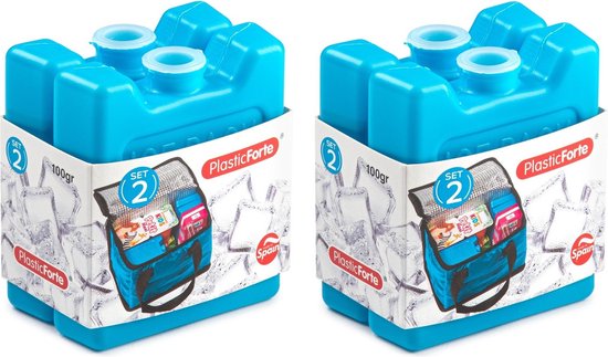 Plasticforte kleine koelelementen - 4x stuks - 100 grams - 7 x 8 cm - blauw - plastic