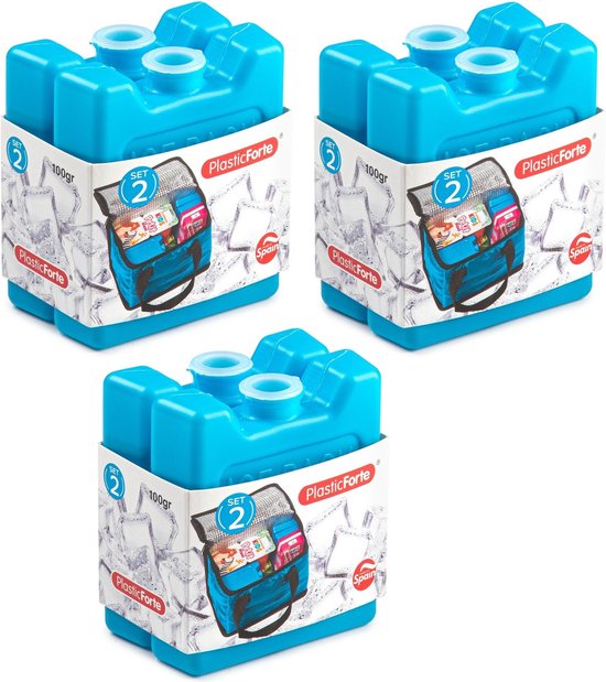 Plasticforte kleine koelelementen - 6x stuks - 100 grams - 7 x 8 cm - blauw - plastic