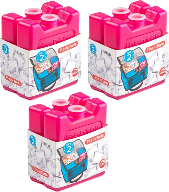 Plasticforte kleine koelelementen - 6x stuks - 100 grams - 7 x 8 cm - roze - plastic
