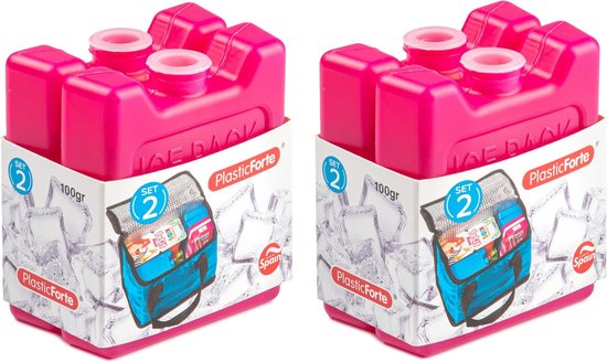 Plasticforte kleine koelelementen - 8x stuks - 100 grams - 7 x 8 cm - roze - plastic