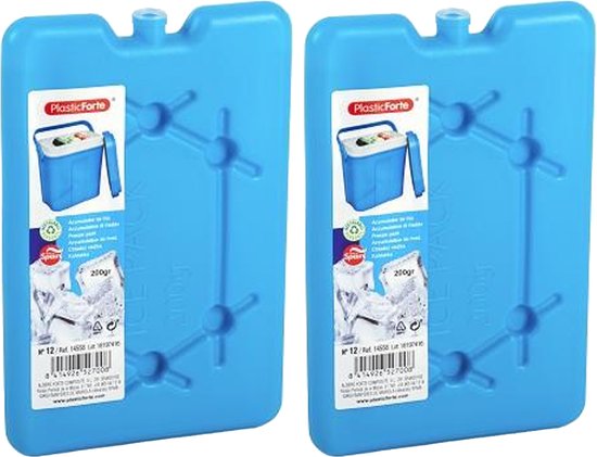 Plasticforte koelelementen 200 gram - 2x - 11 x 16 x 1.5 cm - blauw - voor koelbox en koeltas van Plasticforte