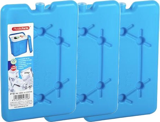Plasticforte koelelementen 200 gram - 3x - 11 x 16 x 1.5 cm - blauw - voor koelbox en koeltas van Plasticforte