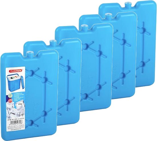 Plasticforte koelelementen 200 gram - 5x - 11 x 16 x 1.5 cm - blauw - voor koelbox en koeltas van Plasticforte