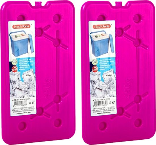 Plasticforte koelelementen 450 gram - 2x - 14 x 25 x 1 cm - roze - voor koelbox en koeltas van Merkloos