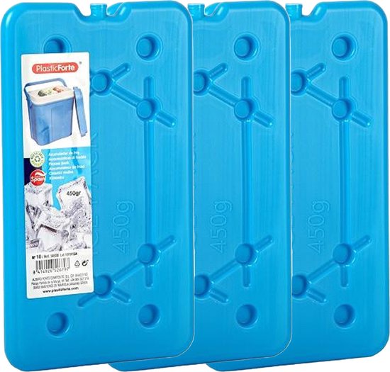 Plasticforte koelelementen 450 gram - 3x - 14 x 25 x 1 cm - blauw - voor koelbox en koeltas van PlasticForte