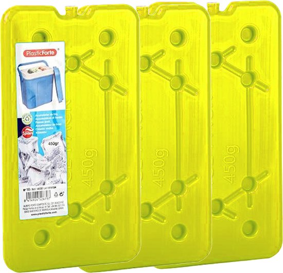 Plasticforte koelelementen 450 gram - 3x - 14 x 25 x 1 cm - geel - voor koelbox en koeltas van Plasticforte