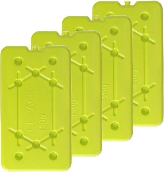 Plasticforte Koelelementen 450 gram - 4x - 14 x 25 x 1 cm - geel - Voor koelbox en koeltas van Merkloos