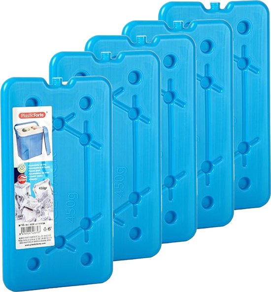 Plasticforte koelelementen 450 gram - 5x - 14 x 25 x 1 cm - blauw - voor koelbox en koeltas van Merkloos