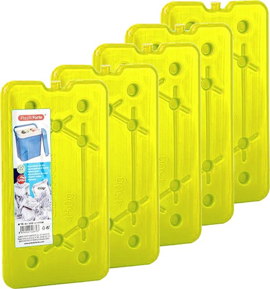 Plasticforte koelelementen 450 gram - 5x - 14 x 25 x 1 cm - geel - voor koelbox en koeltas van Plasticforte