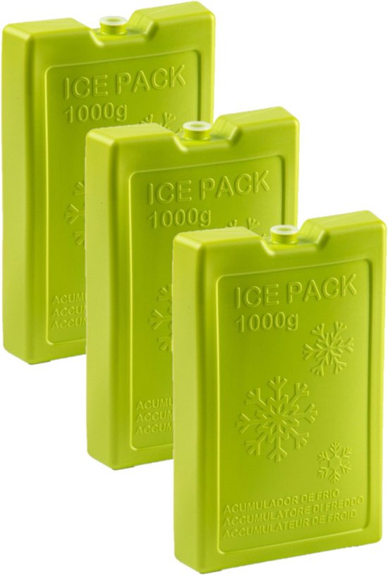Plasticforte Koelelementen van 1000 gram - 6x stuks - groen - 22 x 14.5 x 3.5 cm - voor koeltas en koelbox