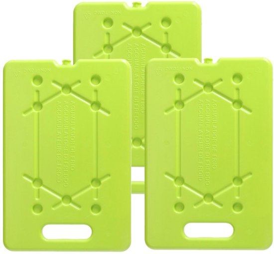 Plasticforte koeltas Koelelementen - 3x - lime groen - plat - 800 gram - 30 x 20 x 1.5 cm - dunne uitvoering
