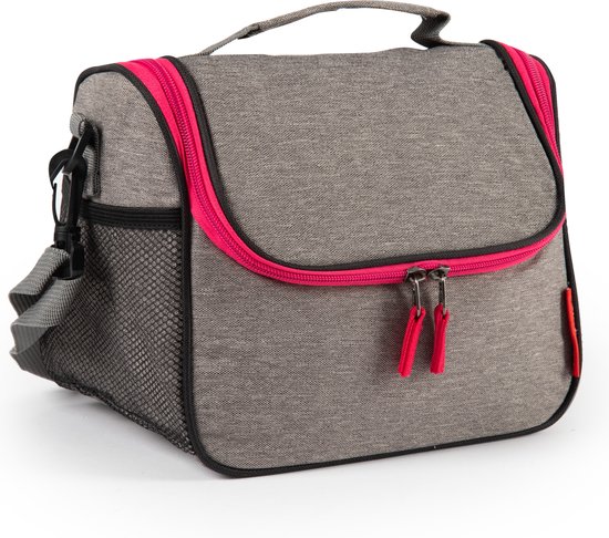 Plasticforte Koeltas/lunchtas Callela - taupe/roze - 6.5 liter - 17 x 26 x 20 cm - strand - lunchtas van Plasticforte
