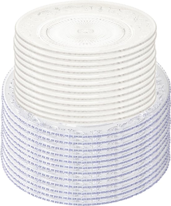 Plasticforte Onbreekbare gebak/taart bordjes - 24x stuks - kunststof - kristal stijl - transparant - 15 en 18 cm - verjaardag