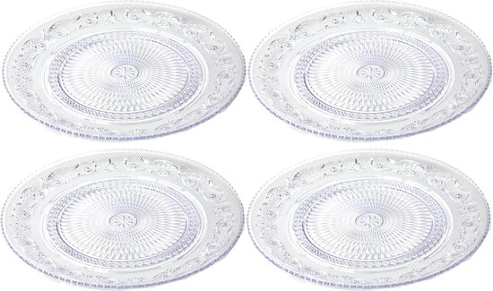 Plasticforte Onbreekbare Ontbijt/gebakbordjes - 4x - kunststof - kristal stijl - transparant - Dia 18 cm van Plasticforte