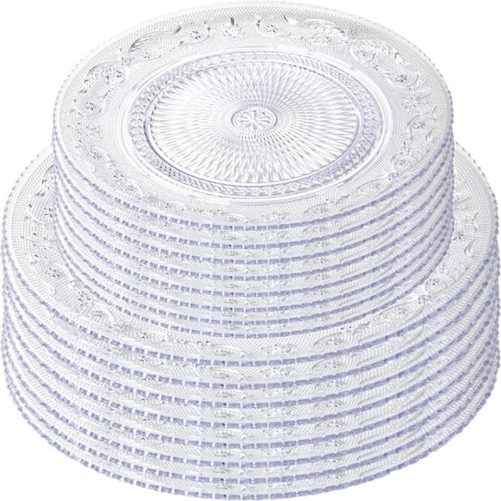 Plasticforte Onbreekbare servies borden - 16x stuks - kunststof - kristal stijl - transparant - in 2 formaten - camping/verjaardag