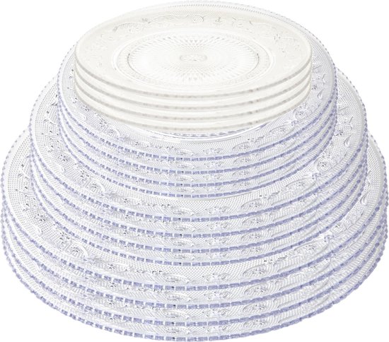 Plasticforte Onbreekbare servies borden - 16x stuks - kunststof - kristal stijl - transparant - in 4 formaten - camping/verjaardag