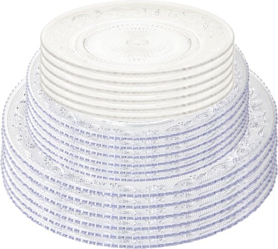 Plasticforte Onbreekbare servies borden - 18x stuks - kunststof - kristal stijl - transparant - in 3 formaten - camping/verjaardag