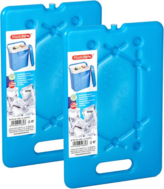 Plasticforte Platte dunne Koelelementen 800 gram - 2x - 30 x 20 x 1.5 cm - blauw - Voor koelbox en koeltas