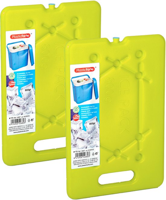 Plasticforte Platte dunne Koelelementen 800 gram - 2x - 30 x 20 x 1.5 cm - groen - Voor koelbox en koeltas van Merkloos