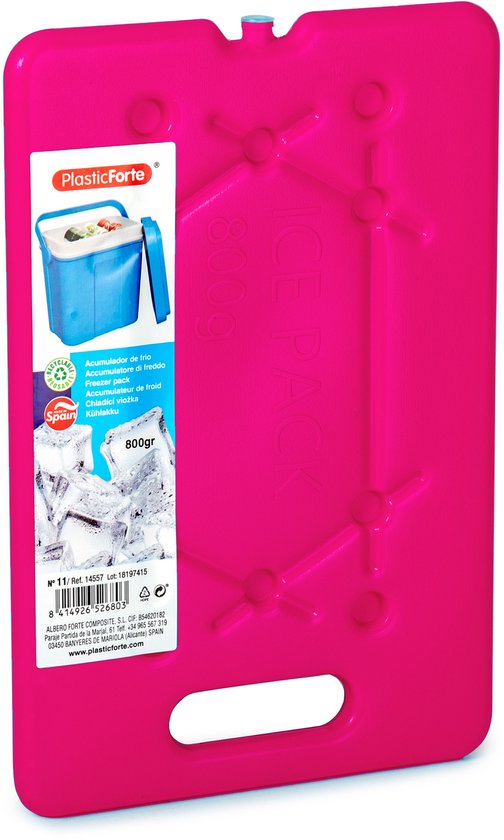 Plasticforte Platte dunne Koelelementen 800 gram - 30 x 20 x 1.5 cm - roze - Voor koelbox en koeltas van Merkloos