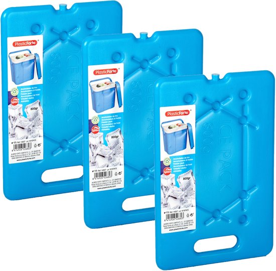 Plasticforte Platte dunne Koelelementen 800 gram - 3x - 30 x 20 x 1.5 cm - blauw - Voor koelbox en koeltas