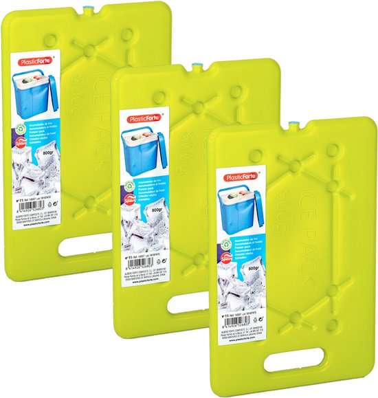 Plasticforte Platte dunne Koelelementen 800 gram - 3x - 30 x 20 x 1.5 cm - groen - Voor koelbox en koeltas van Merkloos