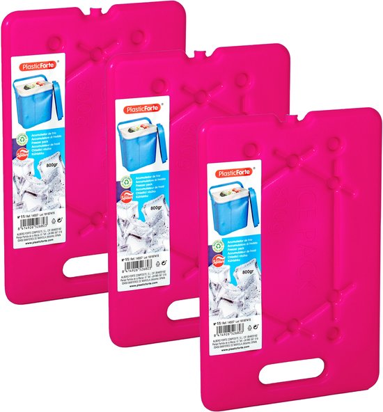 Plasticforte Platte dunne Koelelementen 800 gram - 3x - 30 x 20 x 1.5 cm - roze - Voor koelbox en koeltas van Merkloos