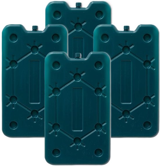 Platten koelelementen - 4x - petrol blauw - polyethyleen - 400 gram - L25 x B14 x H1,5 cm