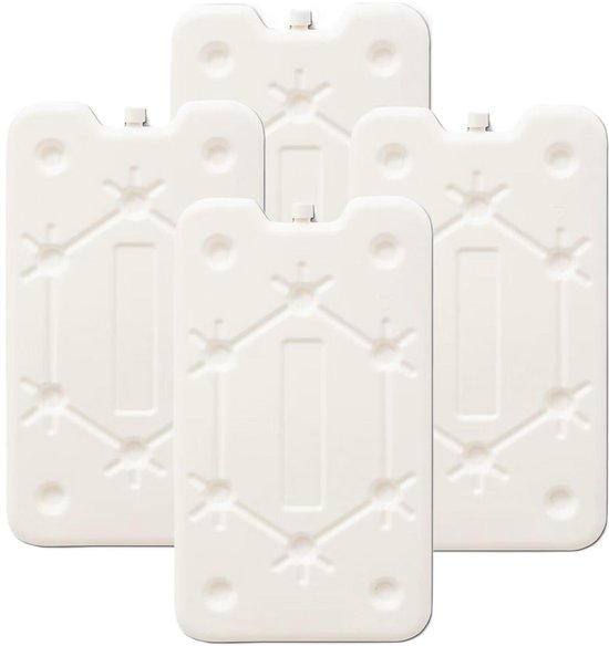 Platten koelelementen - 4x - wit - polyethyleen - 400 gram - L25 x B14 x H1,5 cm