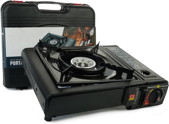 Ploutos® Camping Gasstel - Outdoor - Gasbrander - Campingkooktoestel - Zwart - ‎34cm x 26cm x 8cm